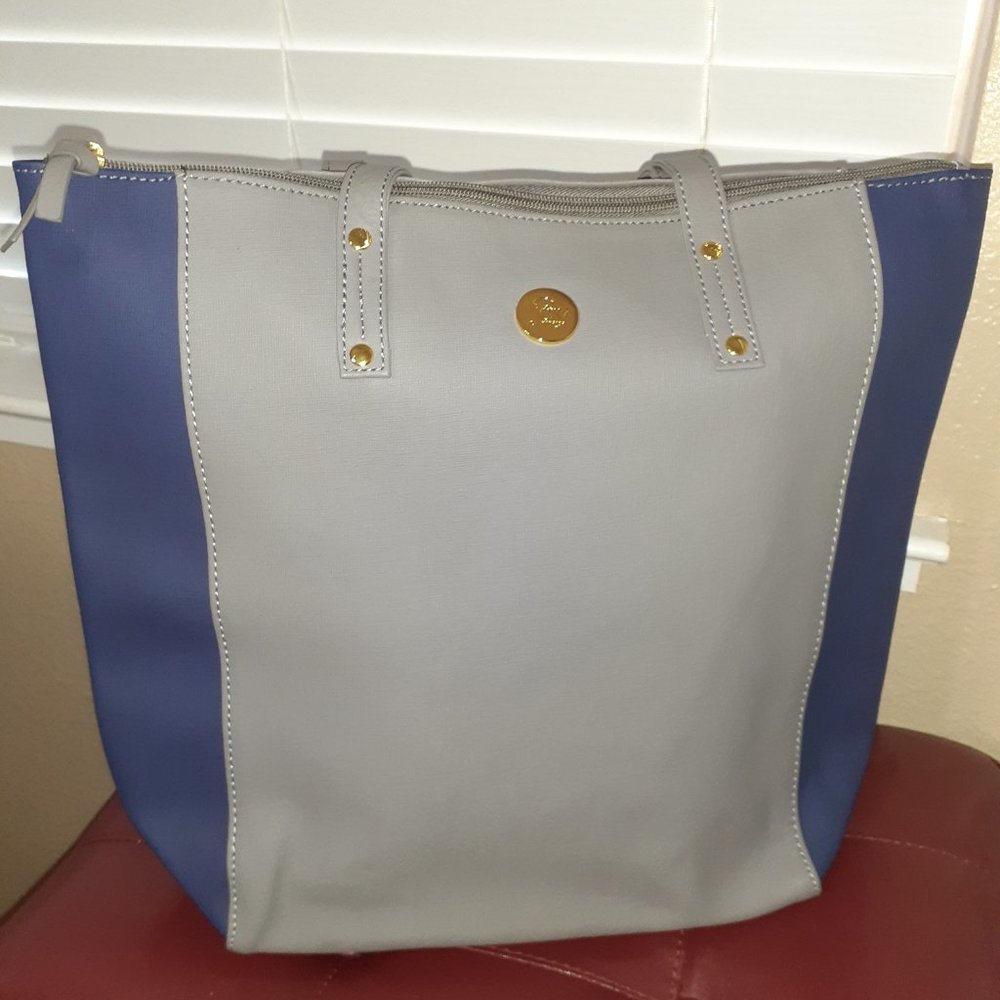 Joy Mangano Handbags Navy Leather Colorblock Tote